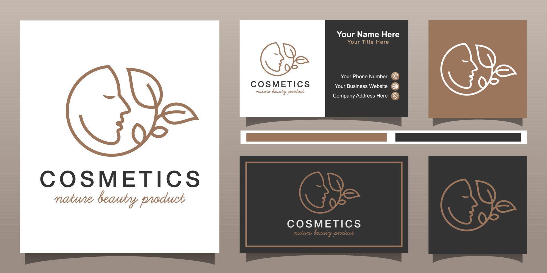 schoonheidsgezicht met natuurlijk plantlogo-ontwerp voor uw cosmeticaproduct, schoonheidsverzorging, salon, huidverzorgingslogo-ontwerp vector