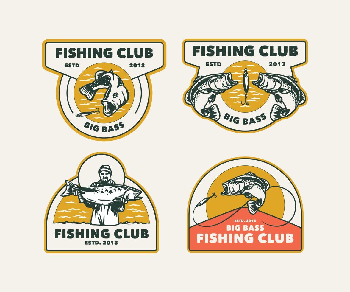 hand getekend vintage visclub logo label vector