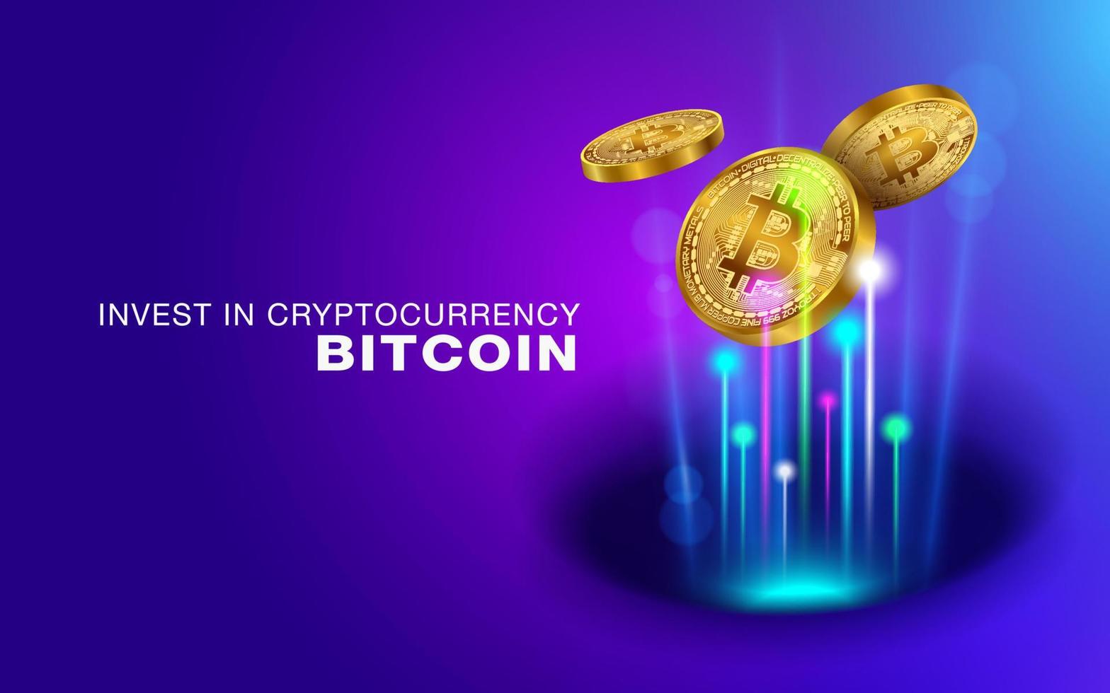 investeren in bitcoin cryptocurrency toekomstig geld digitaal. gebruik blockchain-technologie gedecentraliseerd investeringsproces, geld verdienende handelaren, sjablonen voor bestemmingspagina's. vector