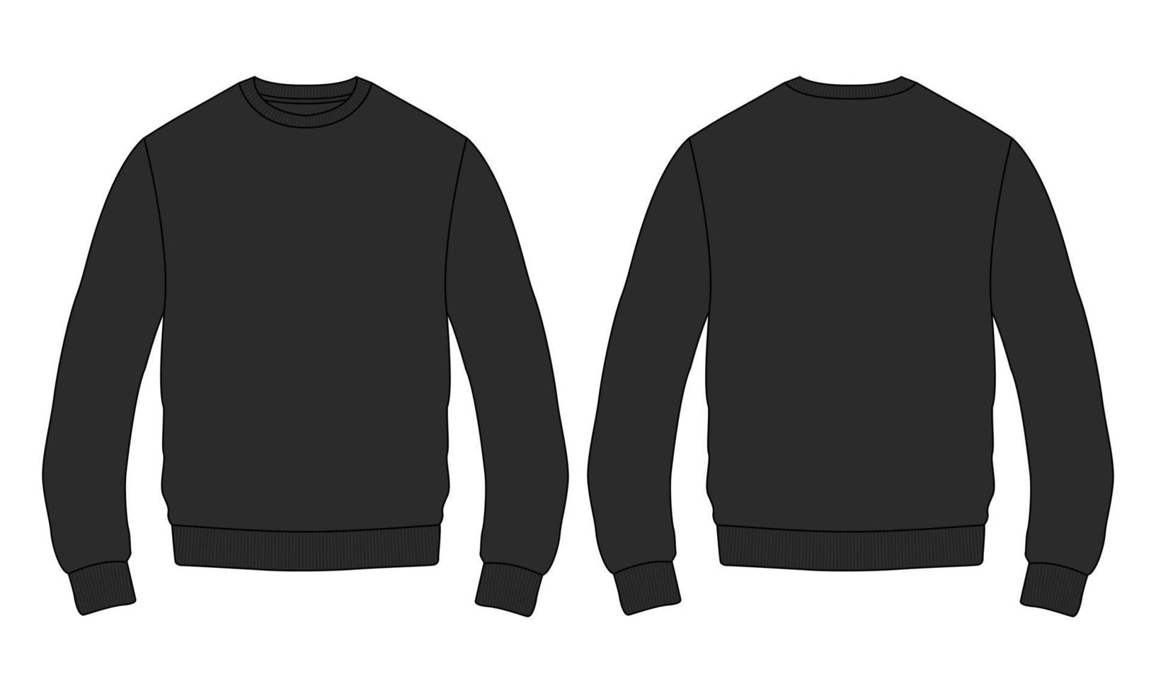 lange mouw sweatshirt vector illustratie zwarte kleur sjabloon voor- en achterkant uitzicht.