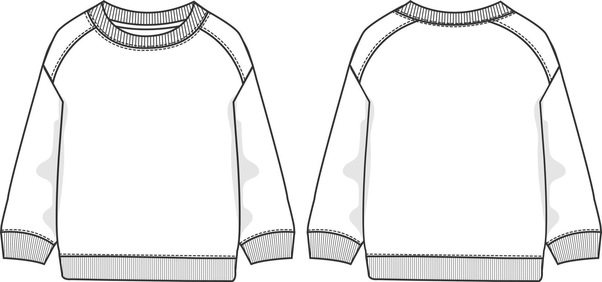 sweatshirt mode platte schets vector sjabloon voor- en achterkant uitzicht.