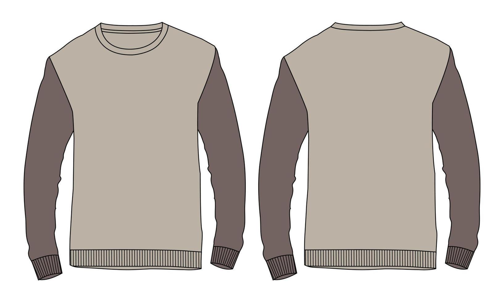 tweekleurige kaki kleur sweatshirt met lange mouwen algehele mode platte schetsen technische tekening vector sjabloon voor heren. kleding jurk ontwerp zwarte kleur mock up CAD illustratie.