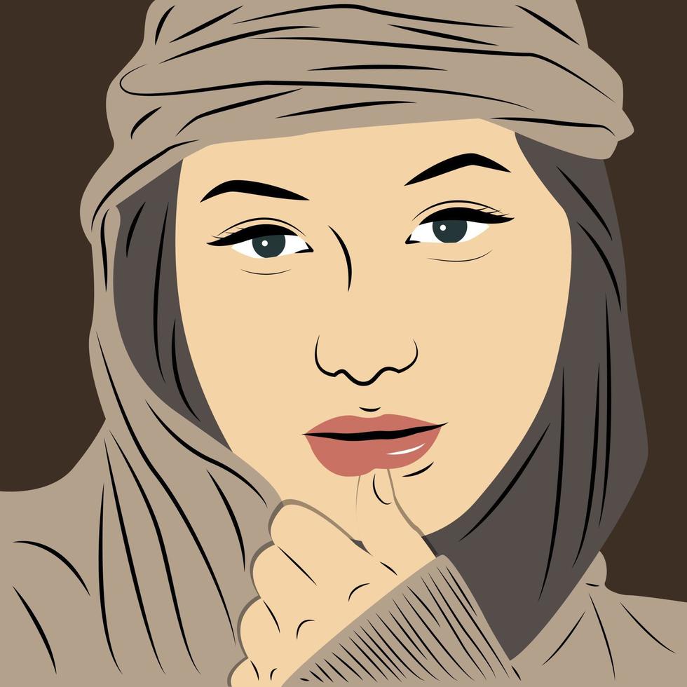 moslimvrouw in hijab. portret van een jong Aziatisch meisje in moderne kleding. vector avatar in cartoon-stijl.