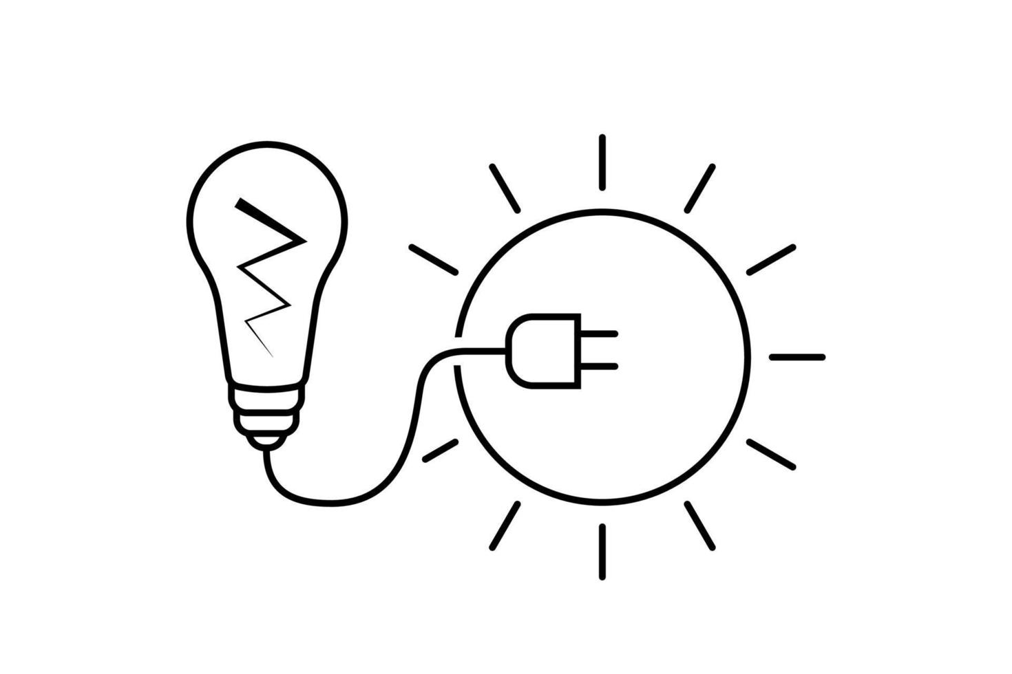 de zon is een bron van hernieuwbare alternatieve energie. ecologische zonne-energie. brandende lamp en de kracht van de zon. zwarte vector overzicht pictogram.