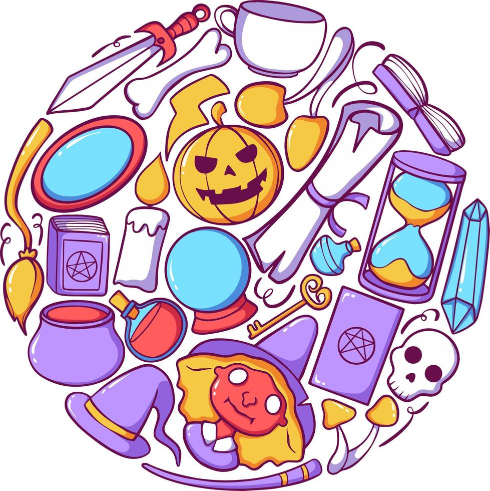 heks halloween element doodle pack vector