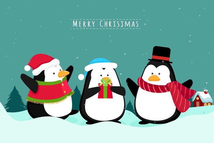 Pinguïns kersttafereel vector