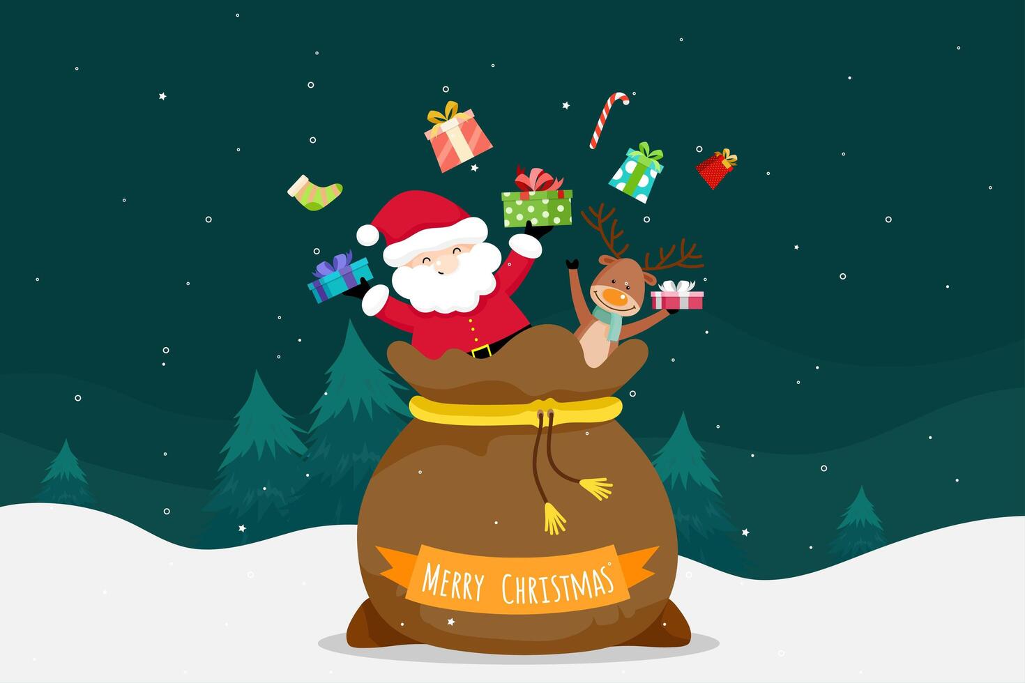 Christmas wenskaart met kerst kerstman en rendieren vector