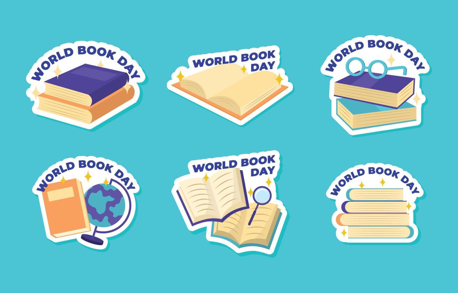 wereld boek dag stickers set vector