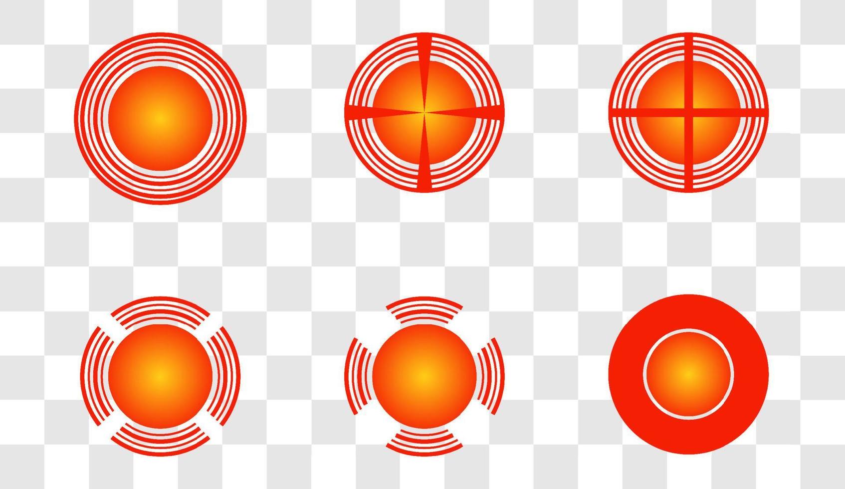 puntpijn pijnlokalisatieteken reeks abstracte symbolen van pijn rode cirkels radarpictogrammen symbolen voor medisch ontwerp vectorillustratie lichaam pijnlijke plek markeert spierpijn, pijnlijke hoofdpijn of gezondheid vector