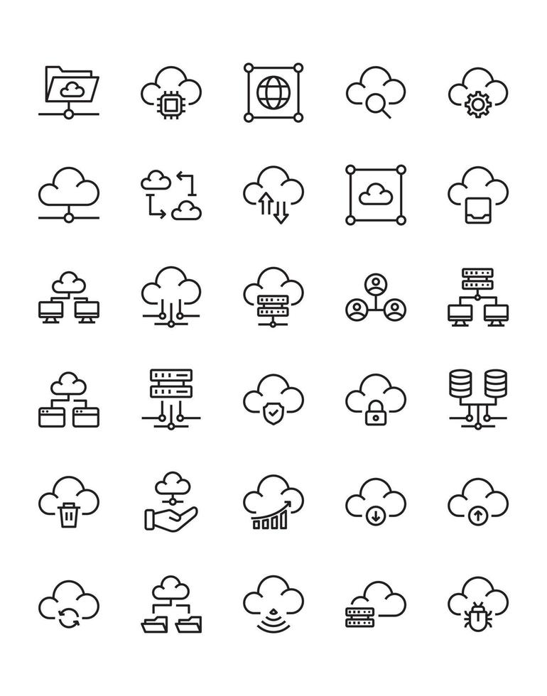 webserver hosting icon set 30 geïsoleerd op een witte achtergrond vector