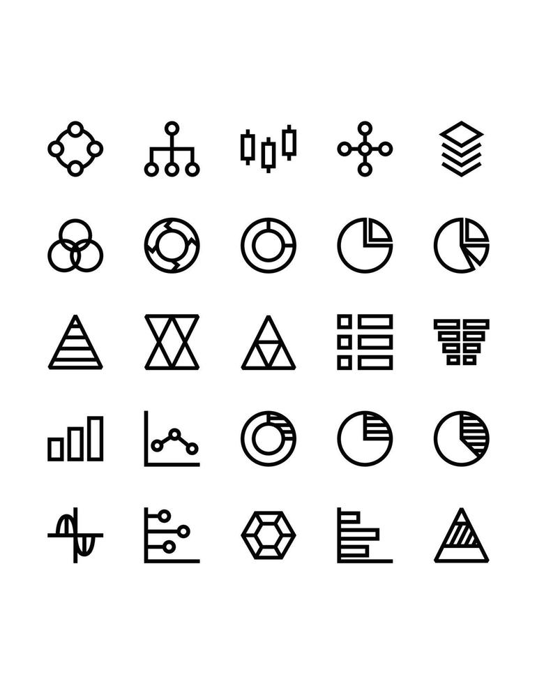 grafiek en diagram icon set 30 geïsoleerd op een witte achtergrond vector