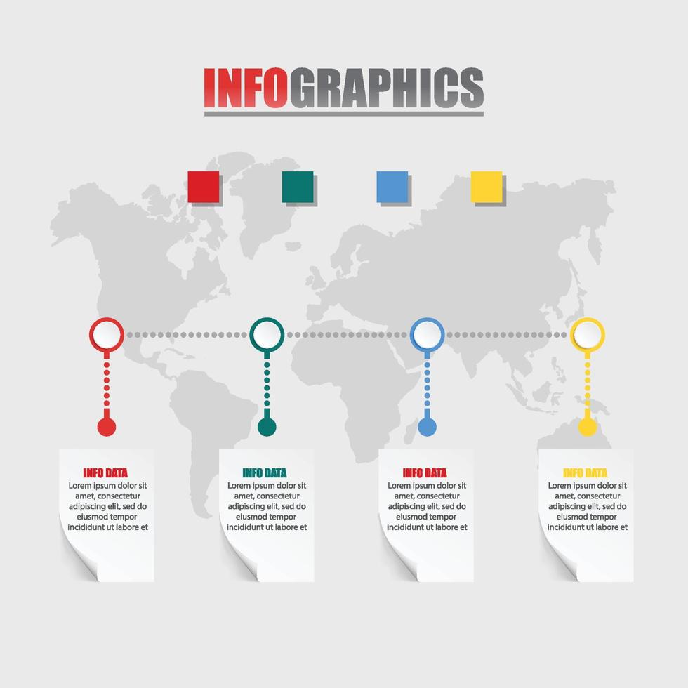 bedrijfsconcept tijdlijn. infograph-sjabloon, realistisch papier 4 stappen infographic, vectorbanner kan worden gebruikt voor workflowlay-out, diagram, presentatie, onderwijs of elke nummeroptie. vector