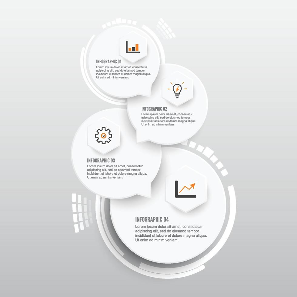 vector infographic sjabloon met 3D-papieren label, geïntegreerde cirkels. bedrijfsconcept met 4 opties. voor inhoud, diagram, stroomdiagram, stappen, onderdelen, tijdlijninfographics.