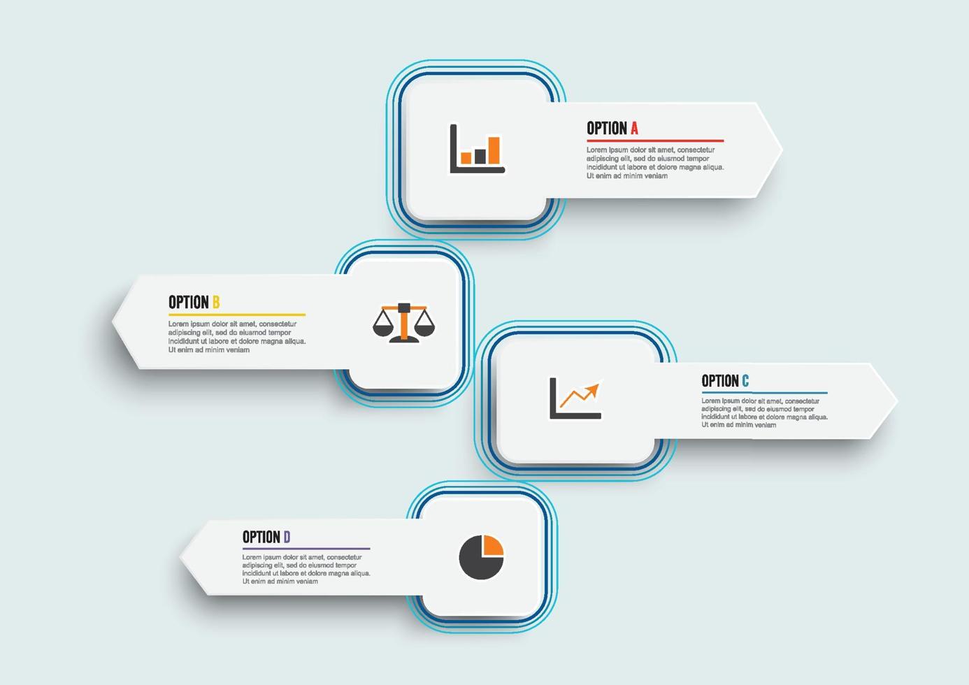 vector infographic sjabloon met 3D-papieren label, geïntegreerde cirkels. bedrijfsconcept met 4 opties. voor inhoud, diagram, stroomdiagram, stappen, onderdelen, tijdlijninfographics.