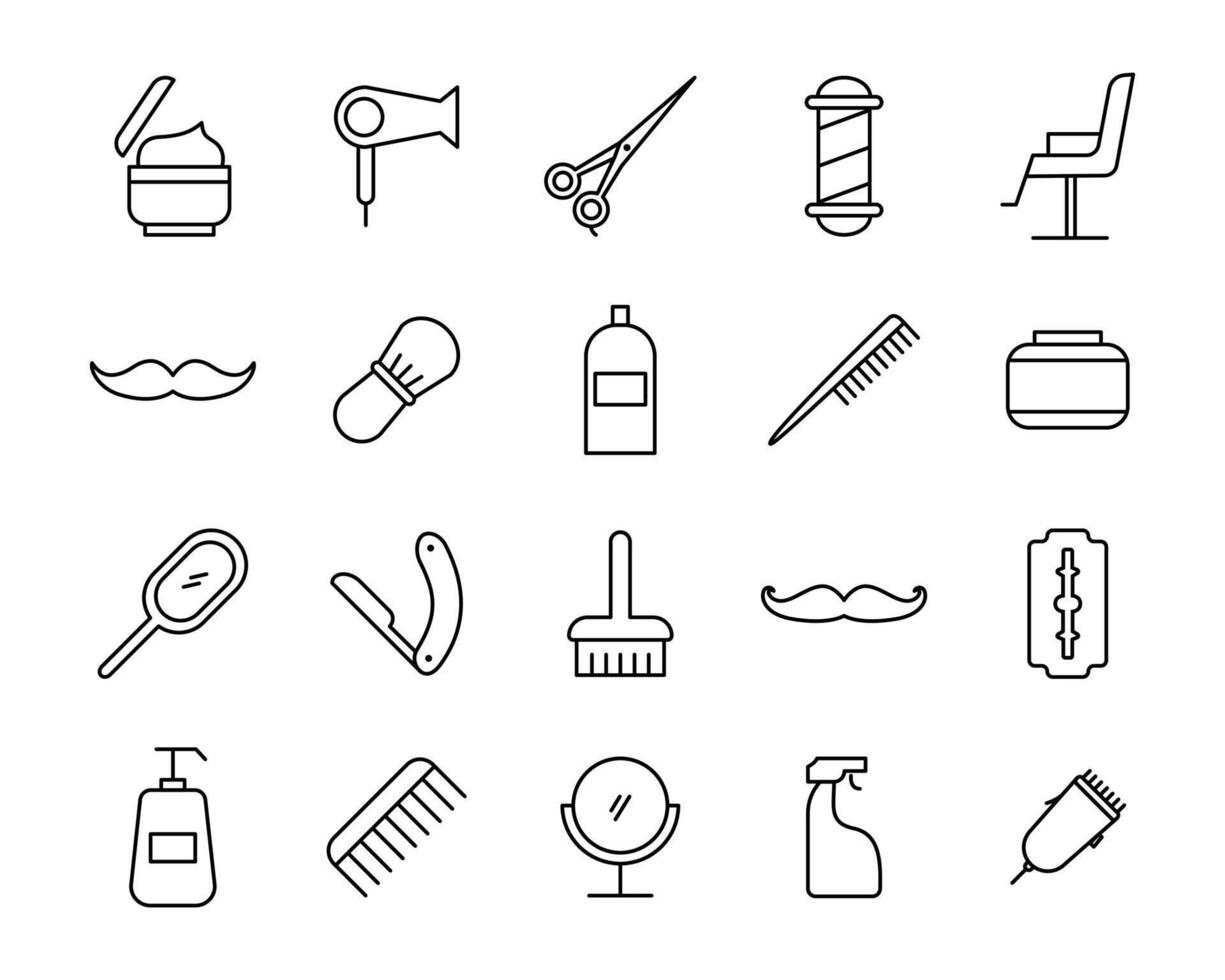 set van kappers apparatuur vector iconen. eenvoudige illustratie van mode-tools.