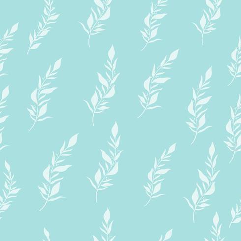 Naadloos patroon met witte bladeren op blauwe achtergrond. vector