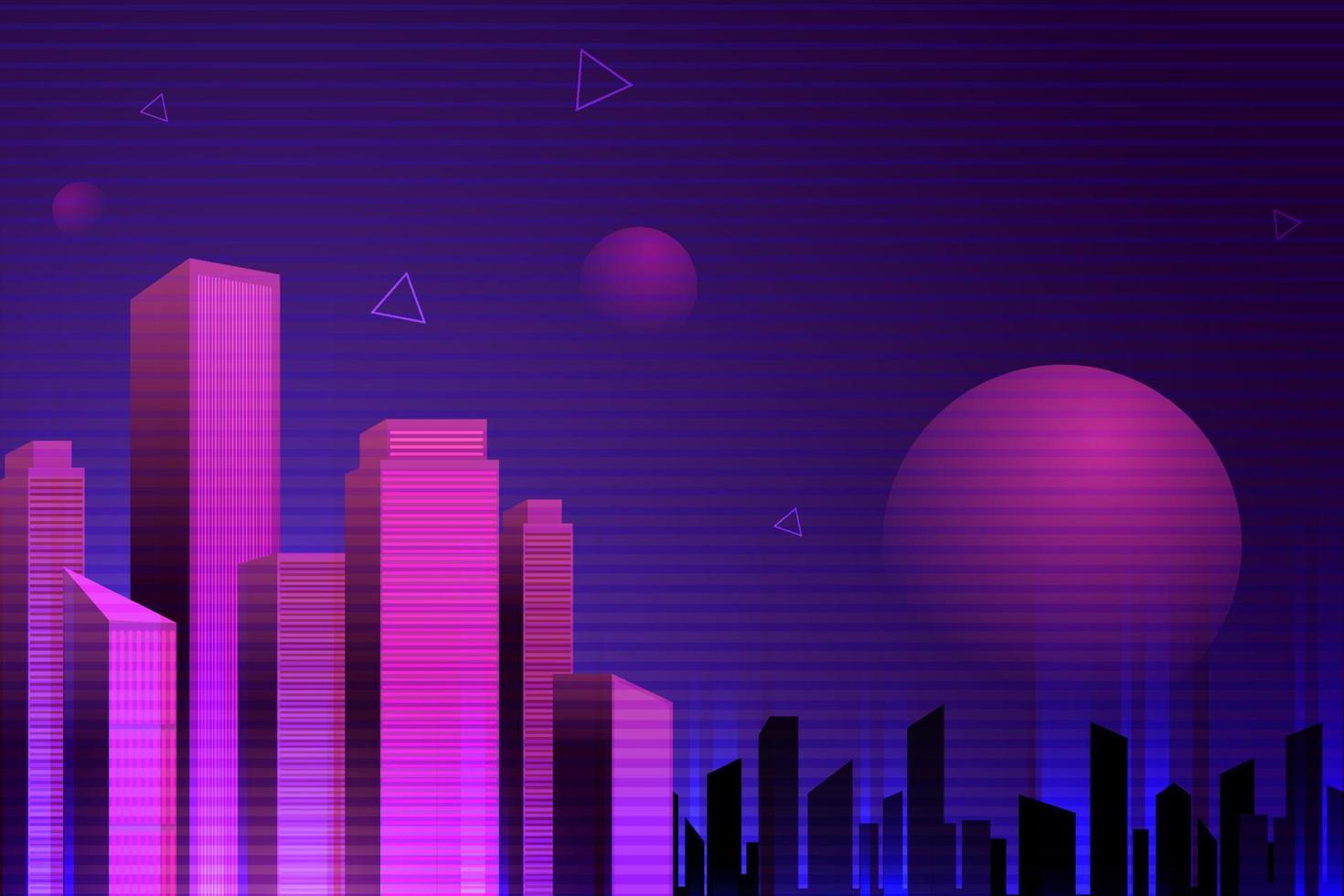 city metaverse virtueel, downtown, wolkenkrabbers cyberspace en planeten. vector