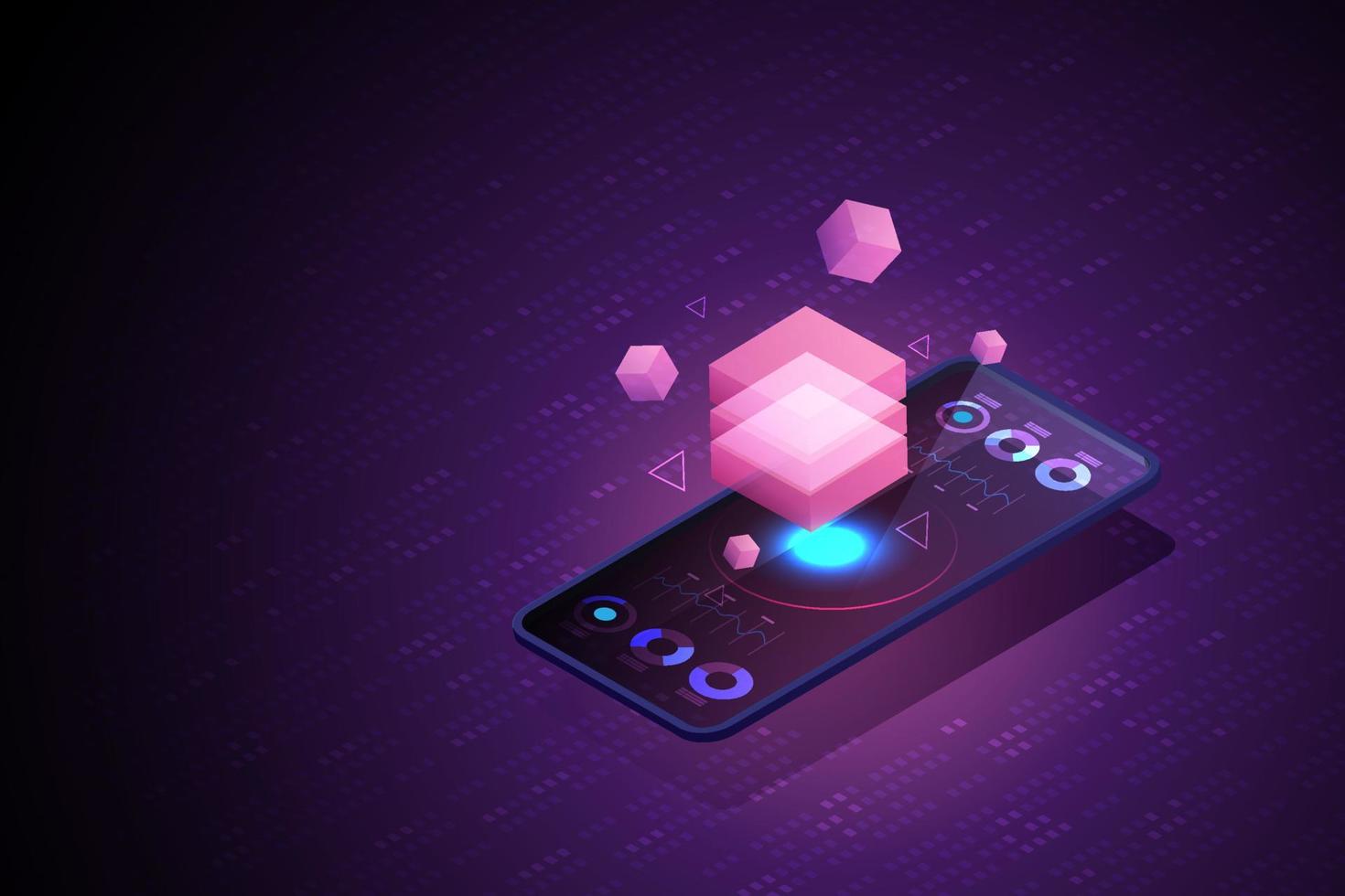 3D-blockchain-technologie voor smartphone. vector