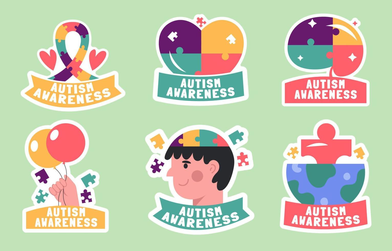 set wereld autisme bewustzijn dag stickers vector