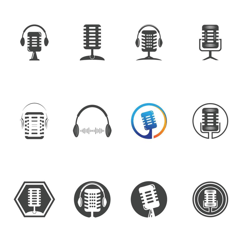microfoon microfoonpictogram voor podcast radio-uitzending voor entertainmentkomiek of zing logo-ontwerpinspiratie vector
