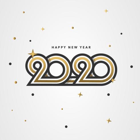 Nieuwe jaar 2020 retro gouden lijn kunst achtergrond vector