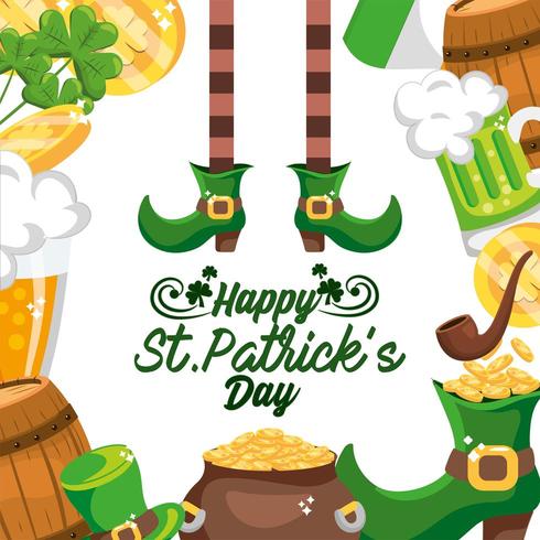 gelukkige St Patrick-sticker met gebeurtenisdecoratie vector