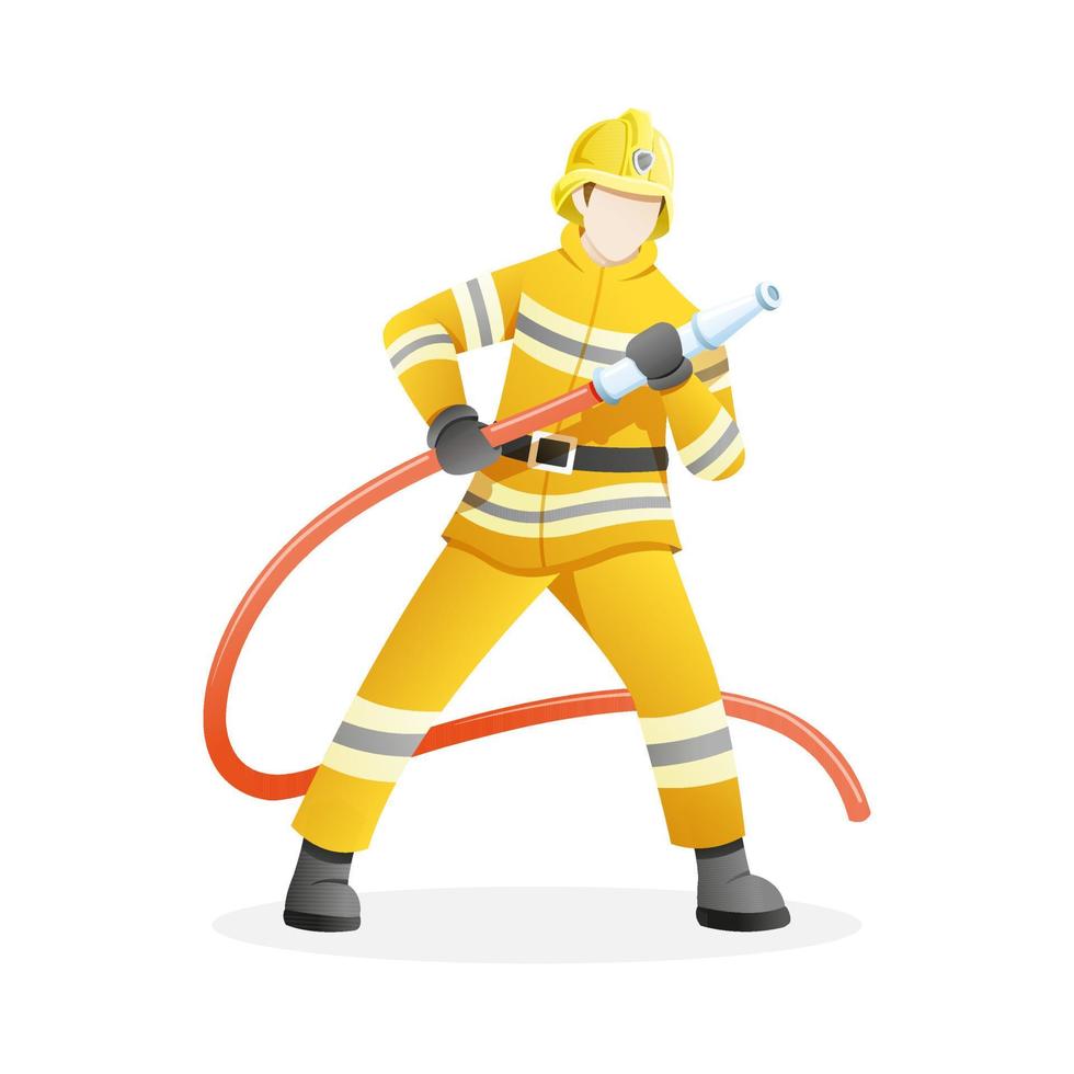 vectorillustratie mannelijke brandweerman blust vuur met waterslang vector
