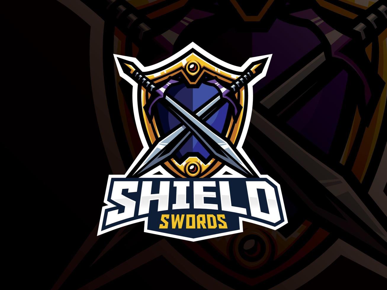 schild en zwaarden badge sport logo ontwerp vector