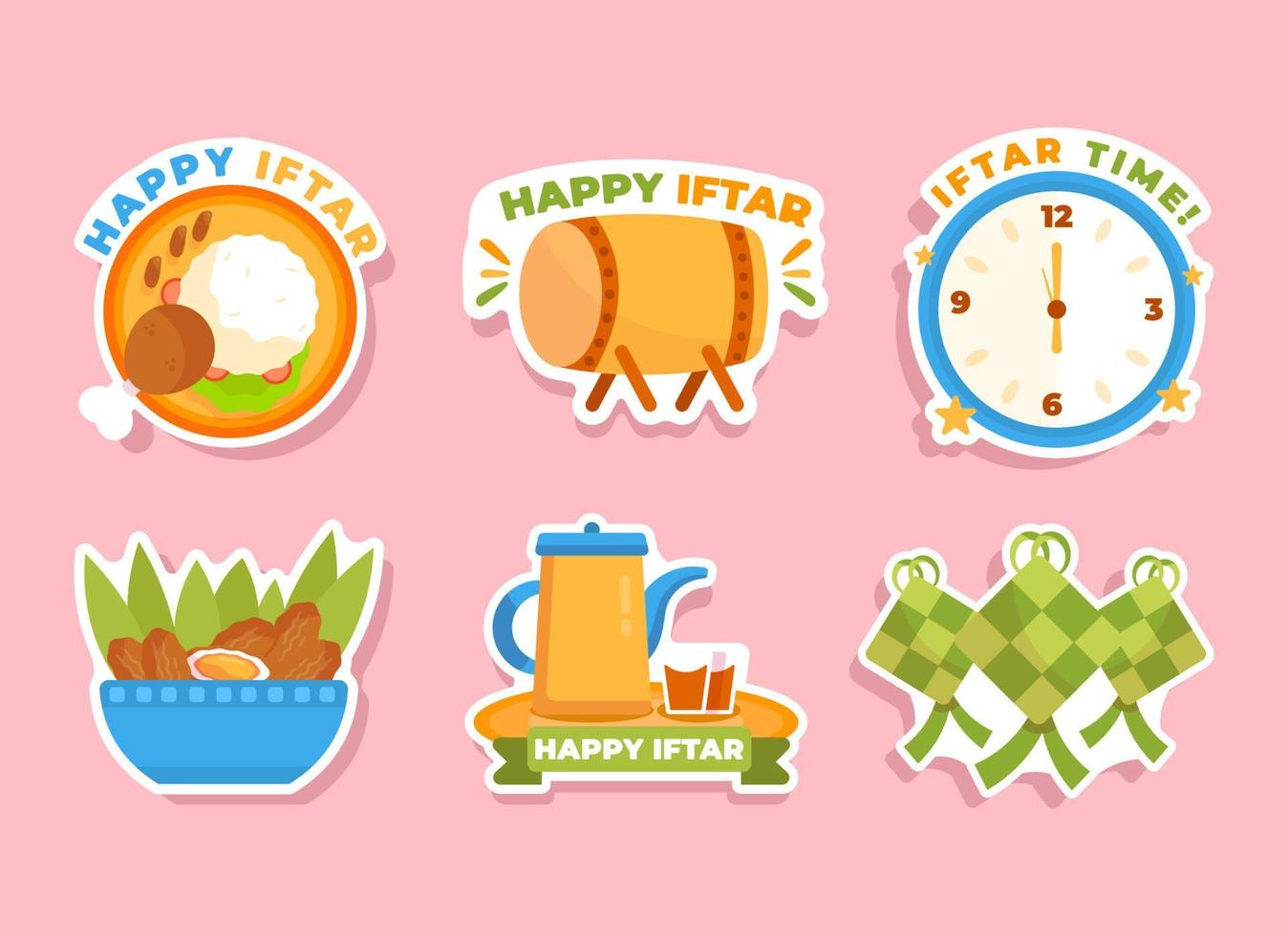 kleurrijke ramadan iftar-stickercollectie vector