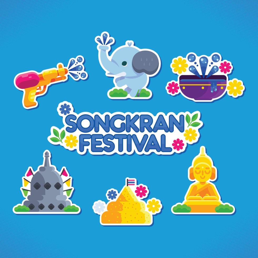 songkran festival stickerset vector