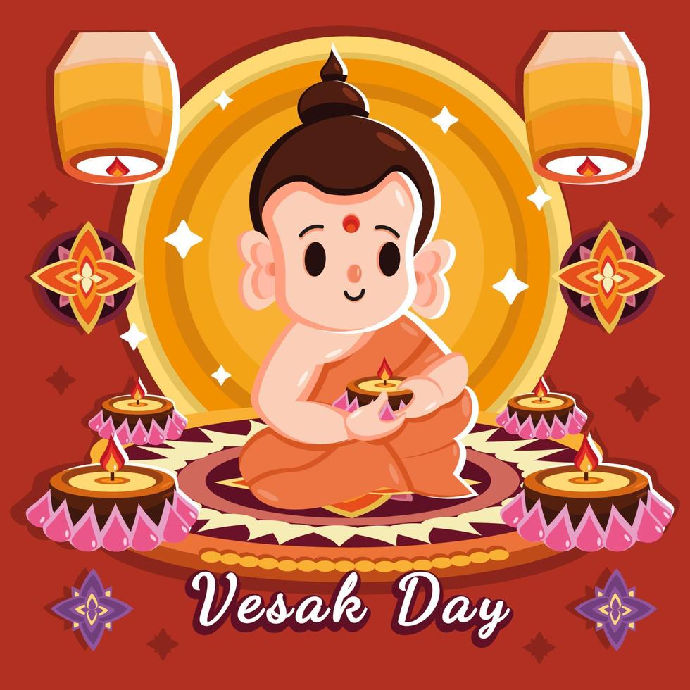 Boeddha karikatuur voor vesak dag viering concept vector