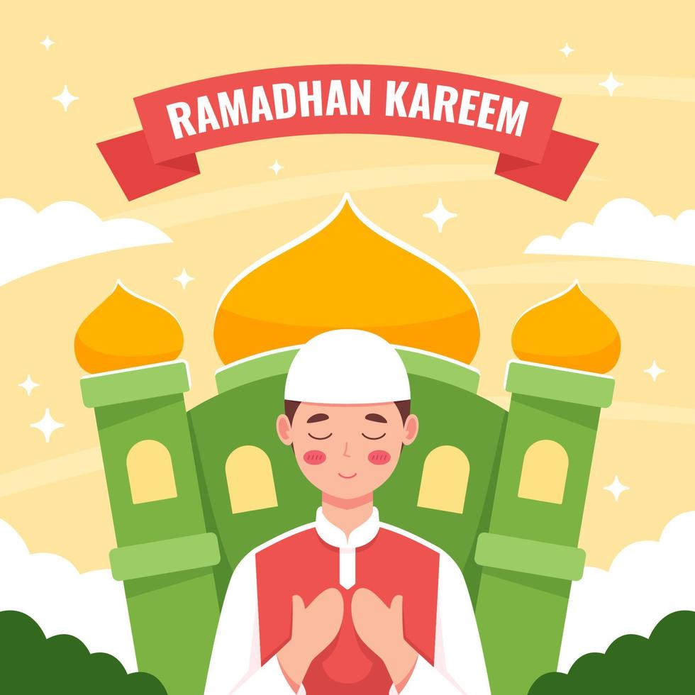 een moslim die bidt in de maand ramadhan vector