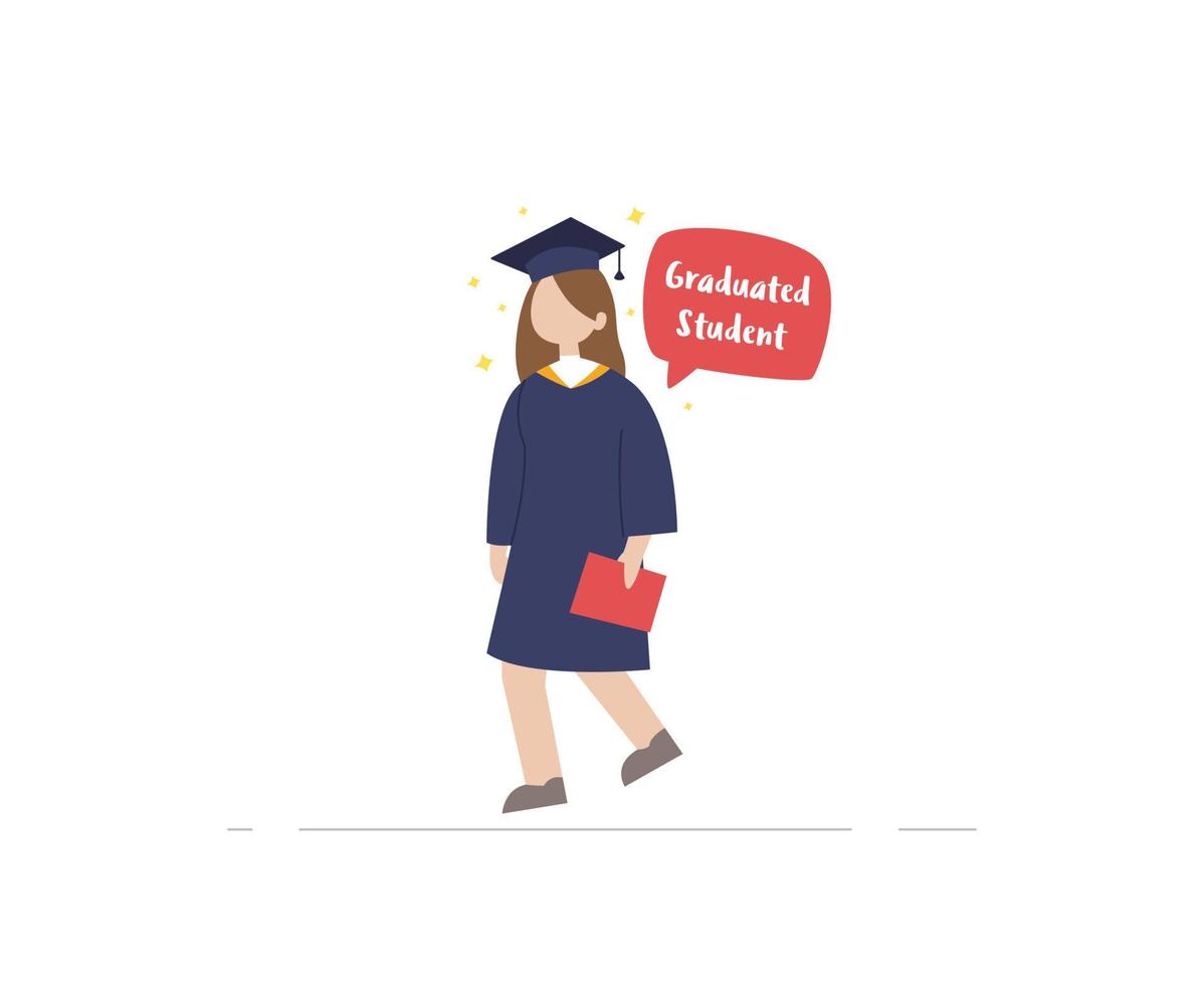 afgestudeerde student met diploma's. universitaire student afstuderen. gelukkige afgestudeerde student die academische kleding draagt. meisje viert universitaire afstuderen. vectorillustratie in cartoon-stijl vector