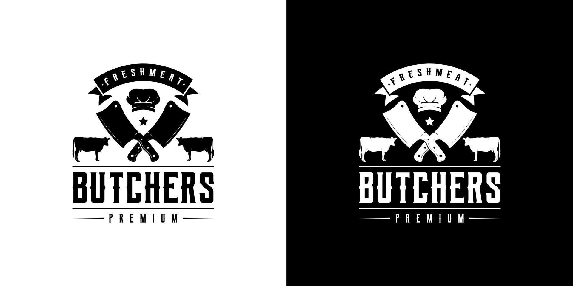 vintage retro embleem badge slagerij logo ontwerp vector
