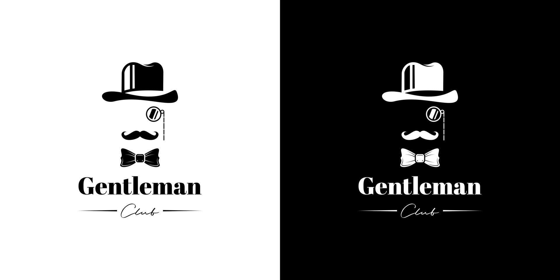 hoed vlinderdas en snor gentleman logo ontwerp vector