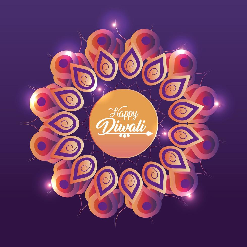 diwalifestival met bloemmandala en lichten vector