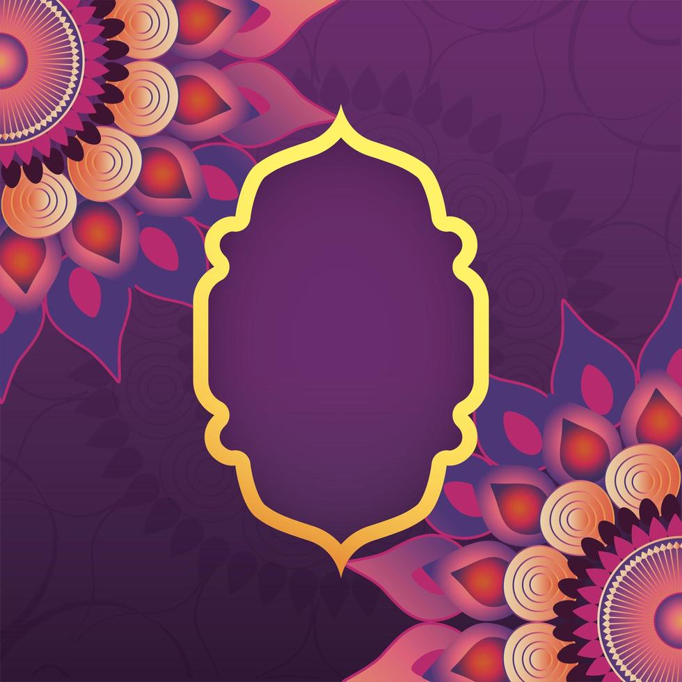 frame embleem met mandala bloemen sierdecoratie vector