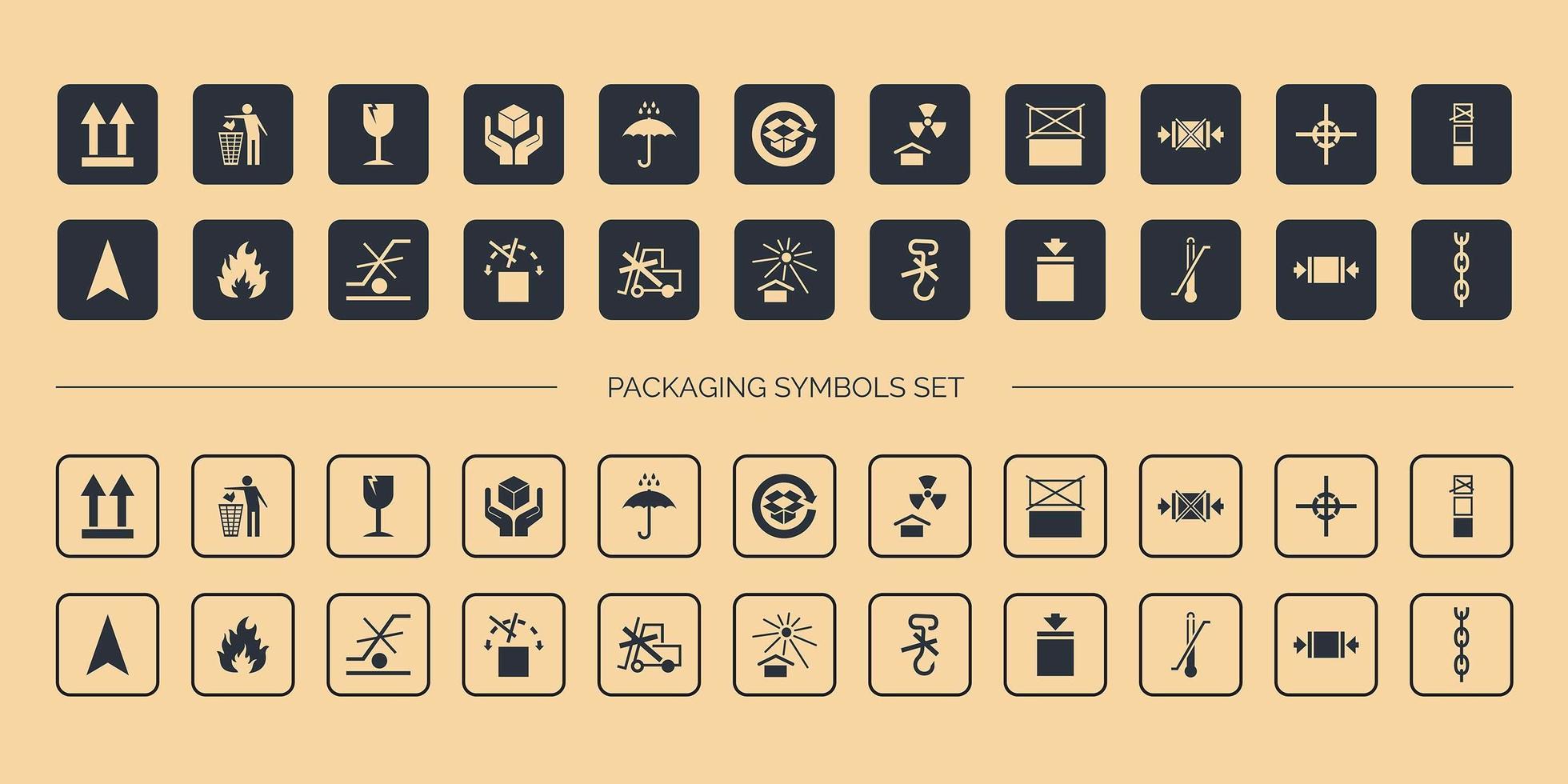Kartonnen verpakking symbolen set vector