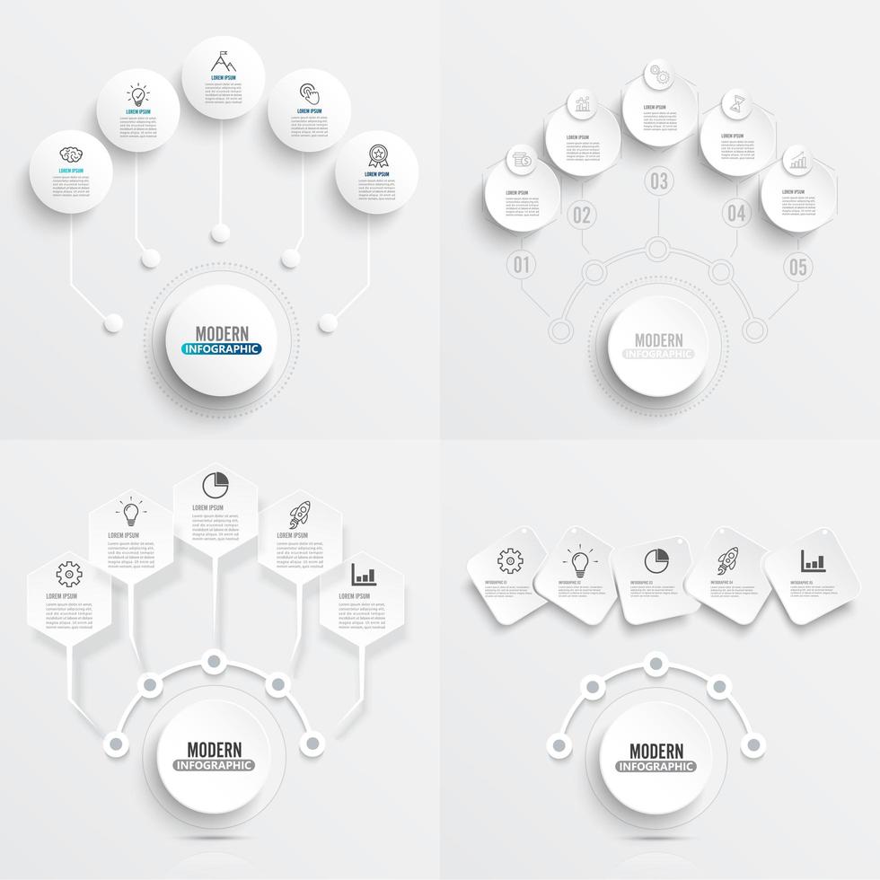 Set 5 Stap infographic sjabloon met 3D papieren label, geïntegreerde cirkels vector