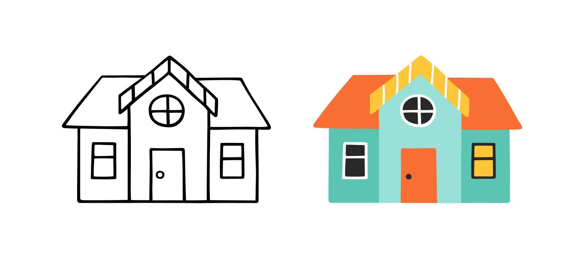 cartoon huis in de hand getekende stijl. doodle schets schattig huis. platte vectorillustratie. vector