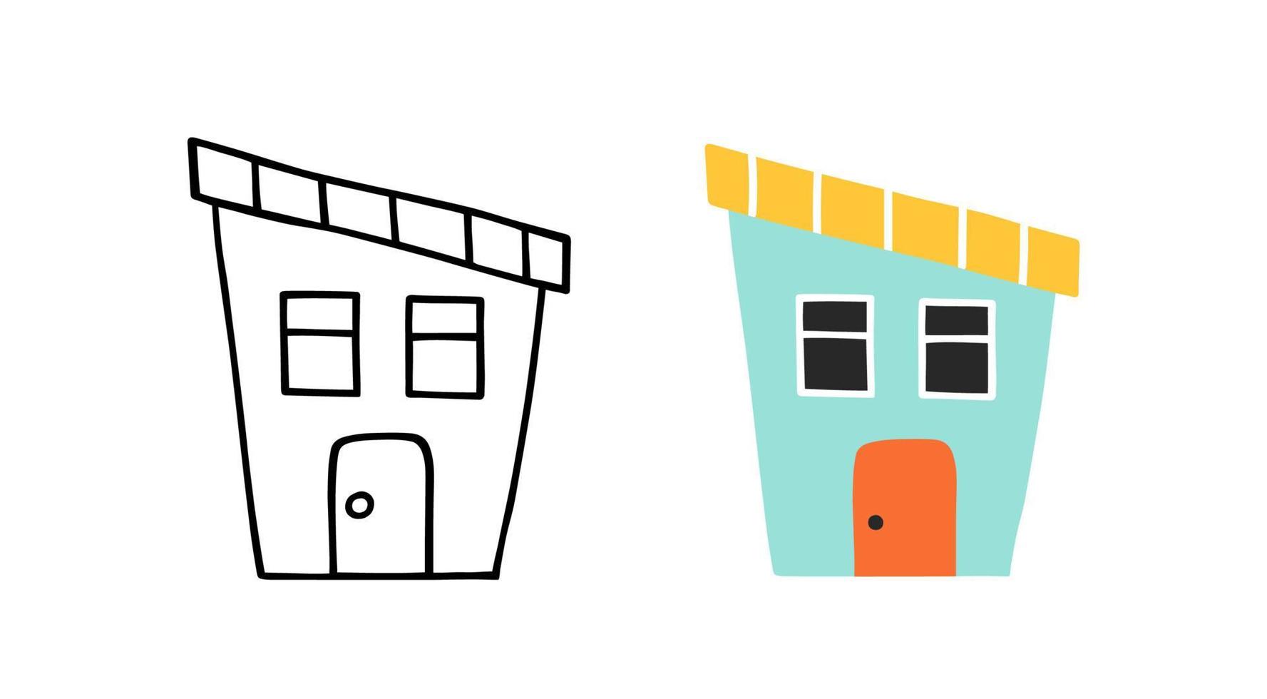 cartoon huis in de hand getekende stijl. kinderen tekenen huis. vlakke afbeelding. vector