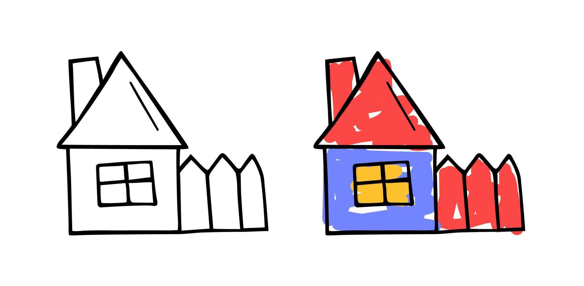 handgetekende kindertekening van het huis. doodle schets stijl. symbool schattig huis. vectorillustratie. vector