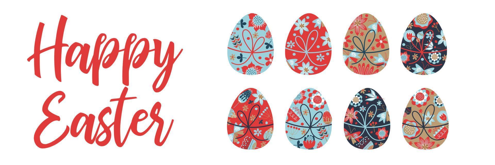 gelukkig Pasen. een set gekleurde paaseieren. vector
