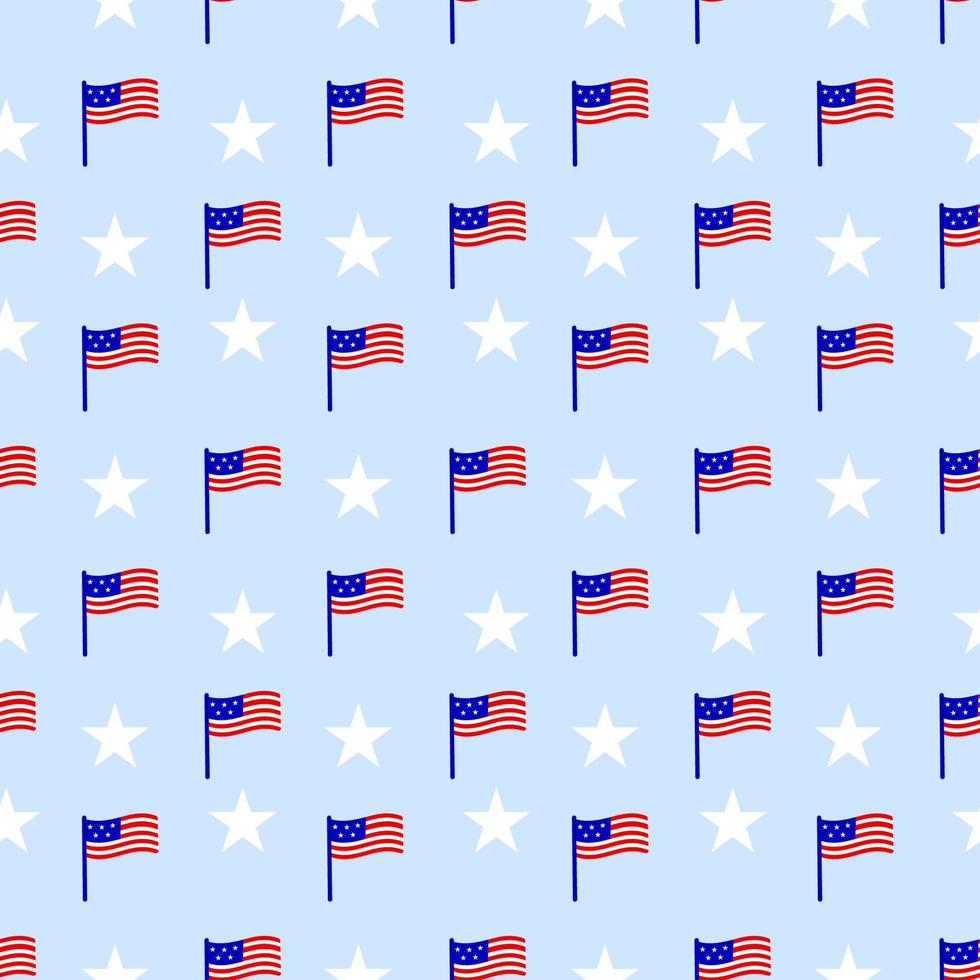 naadloos patroon met Amerikaanse vlag, sterren. rode, blauwe, witte kleur. patriottische achtergrond. vectorillustratie. als sjabloon voor inpakpapier, behang, stoffen kleding textiel. vector