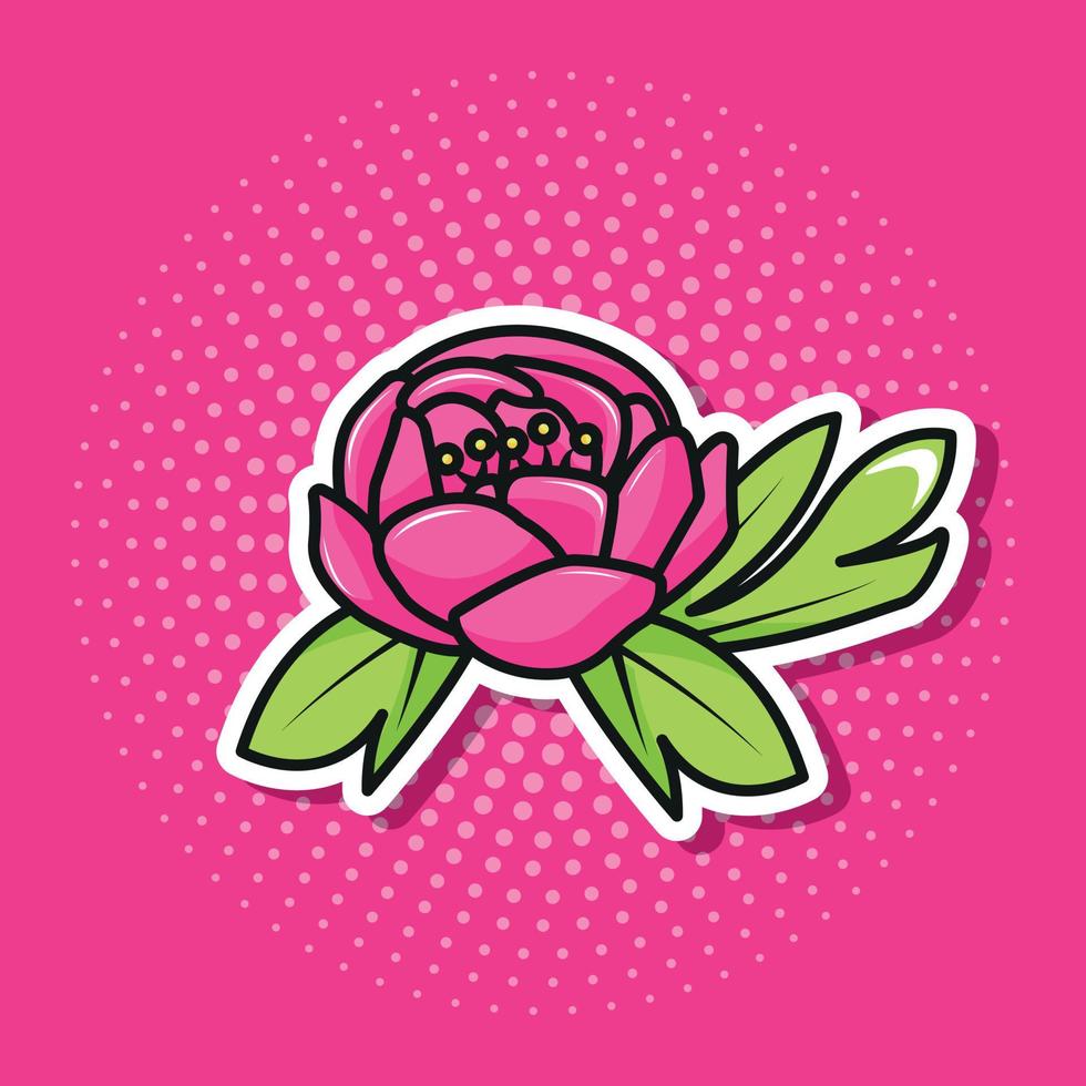 roze pioenbloem in pop-artstijl vector