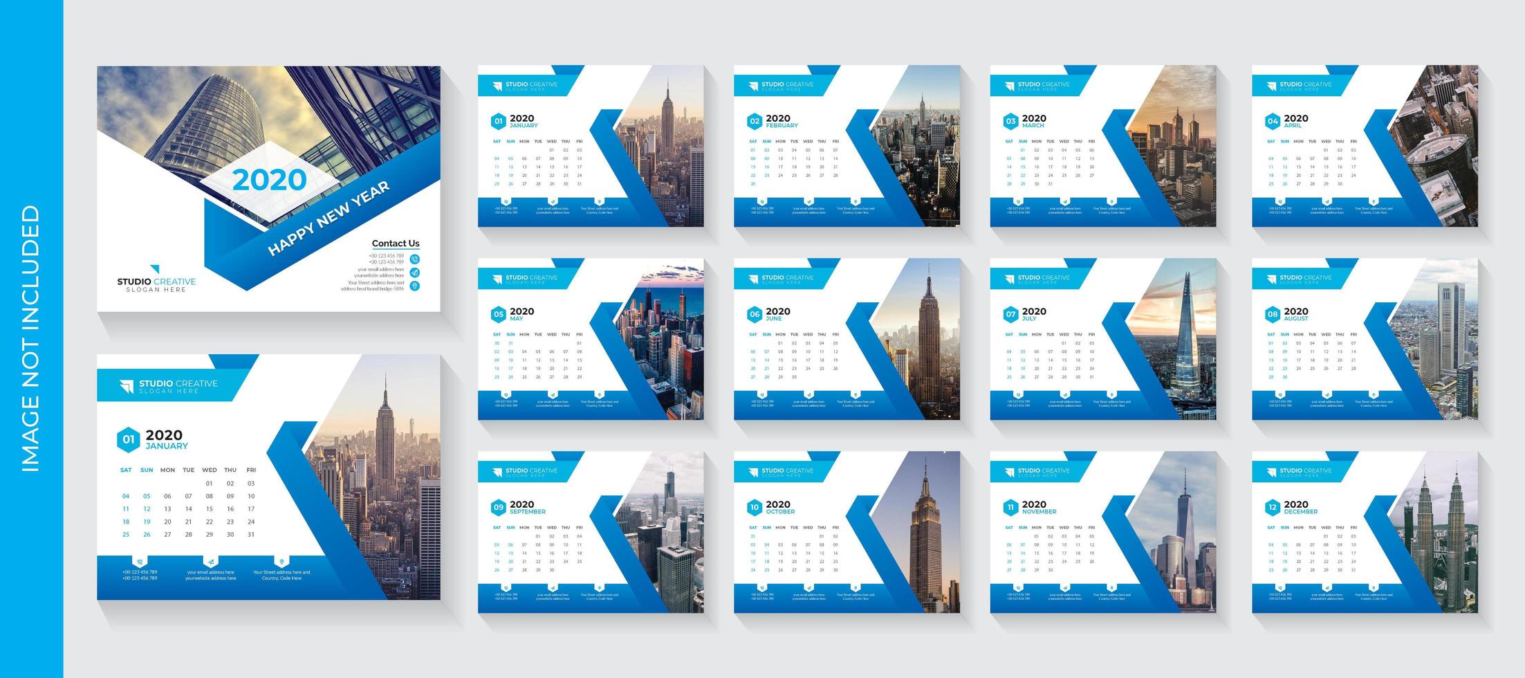 Blauwe hoek ontwerp Corporate Desk kalendersjabloon vector