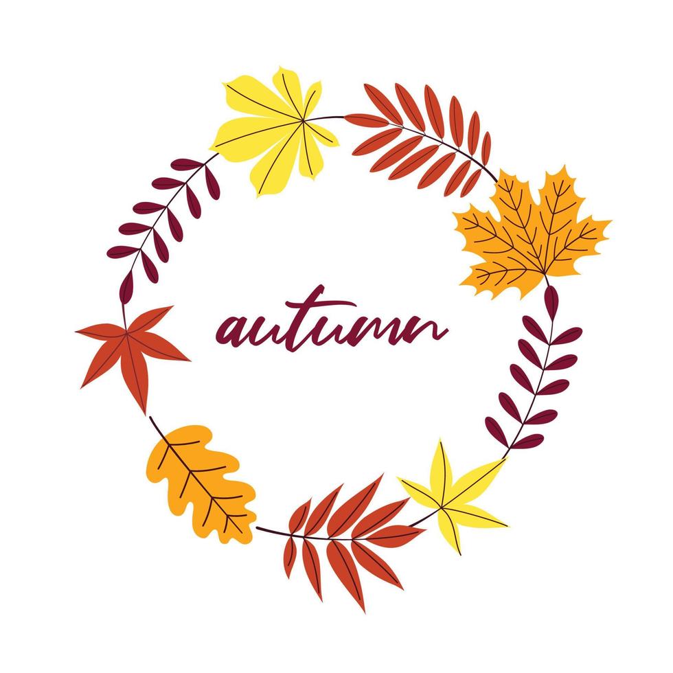 een krans of frame gemaakt van herfstbladeren. de inscriptie herfst. ontwerp van uitnodigingen, posters, banners, ansichtkaarten. platte vectorillustratie vector