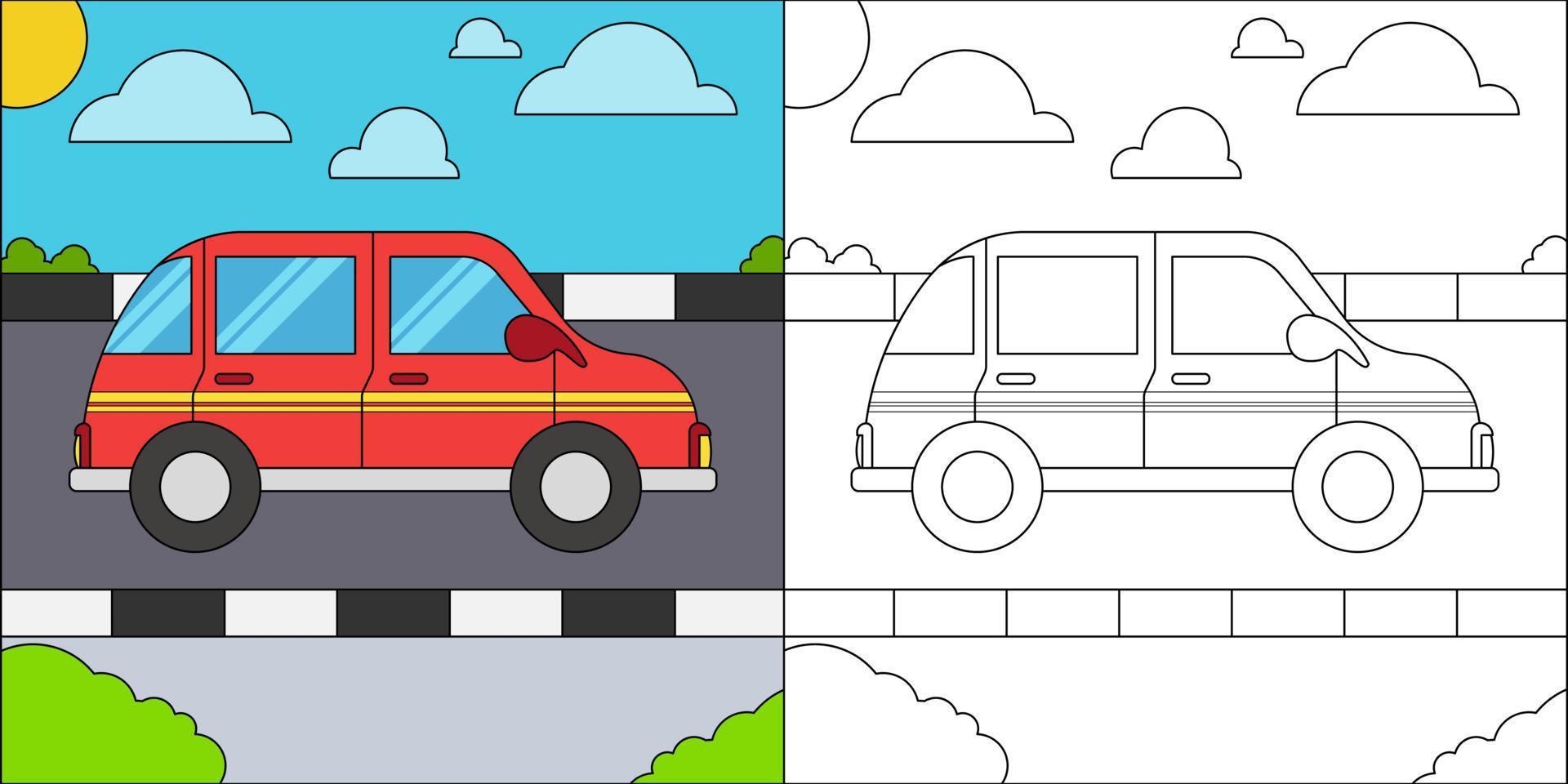 auto op de snelweg geschikt voor kinder kleurplaten pagina vectorillustratie vector