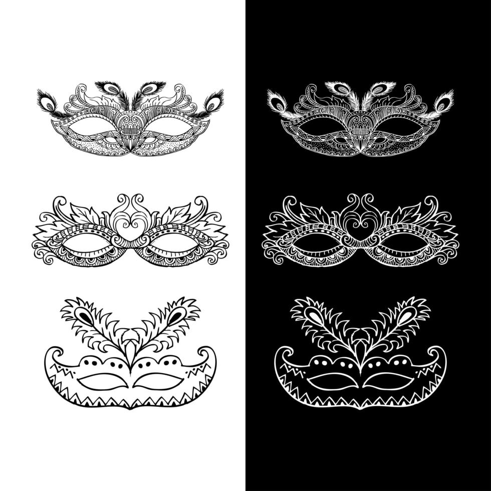 Set doodle carnaval maskers vector