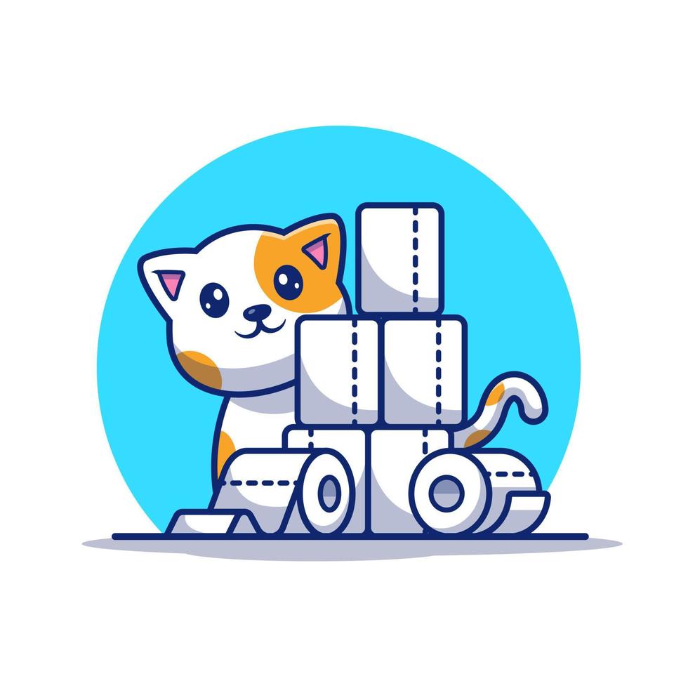 schattige kat met toiletpapier roll cartoon vector pictogram illustratie. dierlijke medische pictogram concept geïsoleerde premium vector. platte cartoonstijl